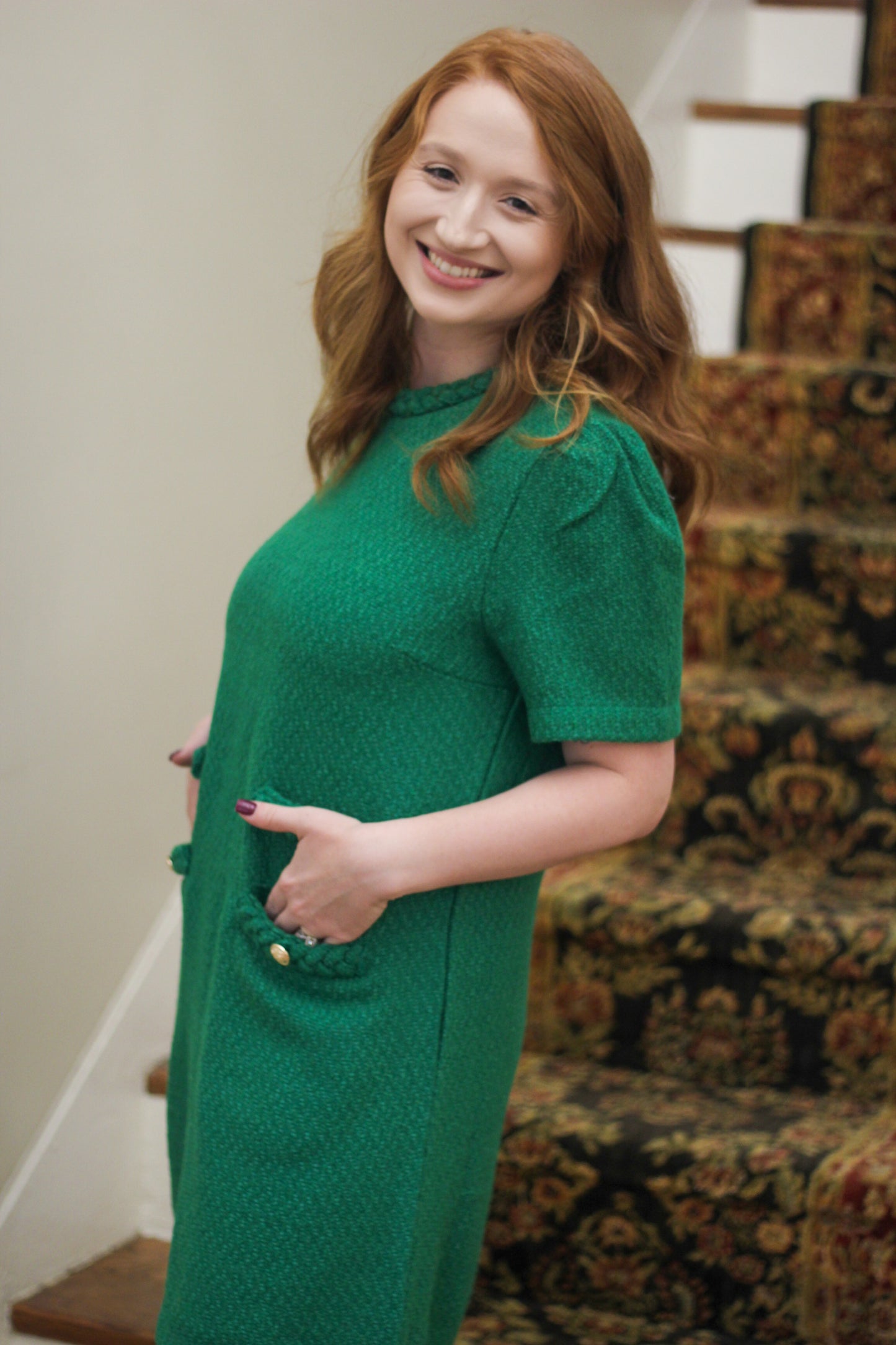 Emerald Elegance Tweed Dress