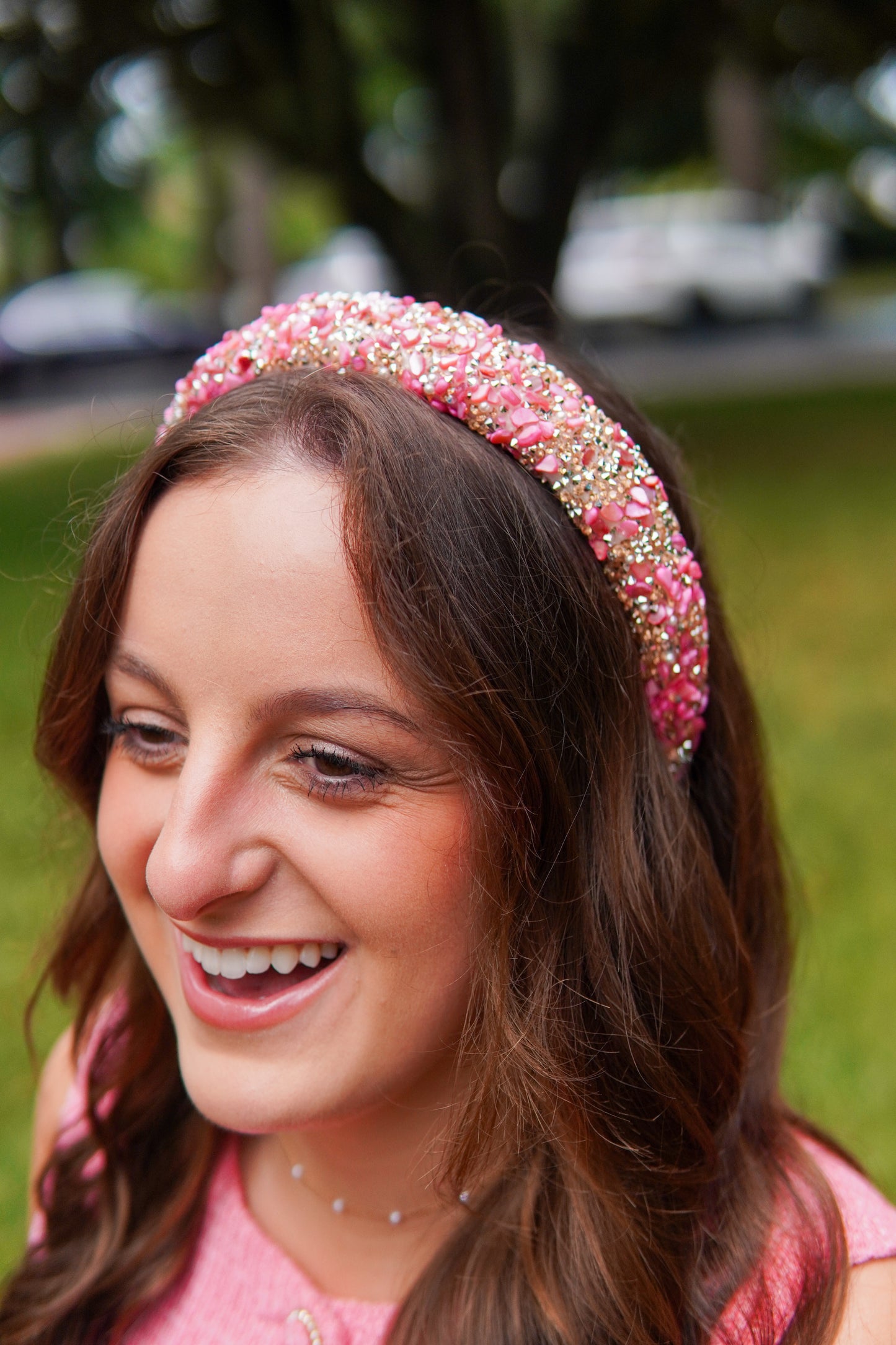 Sophie Glitter Headband in Pink + Gold