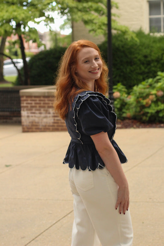 The Poppy Top in Navy