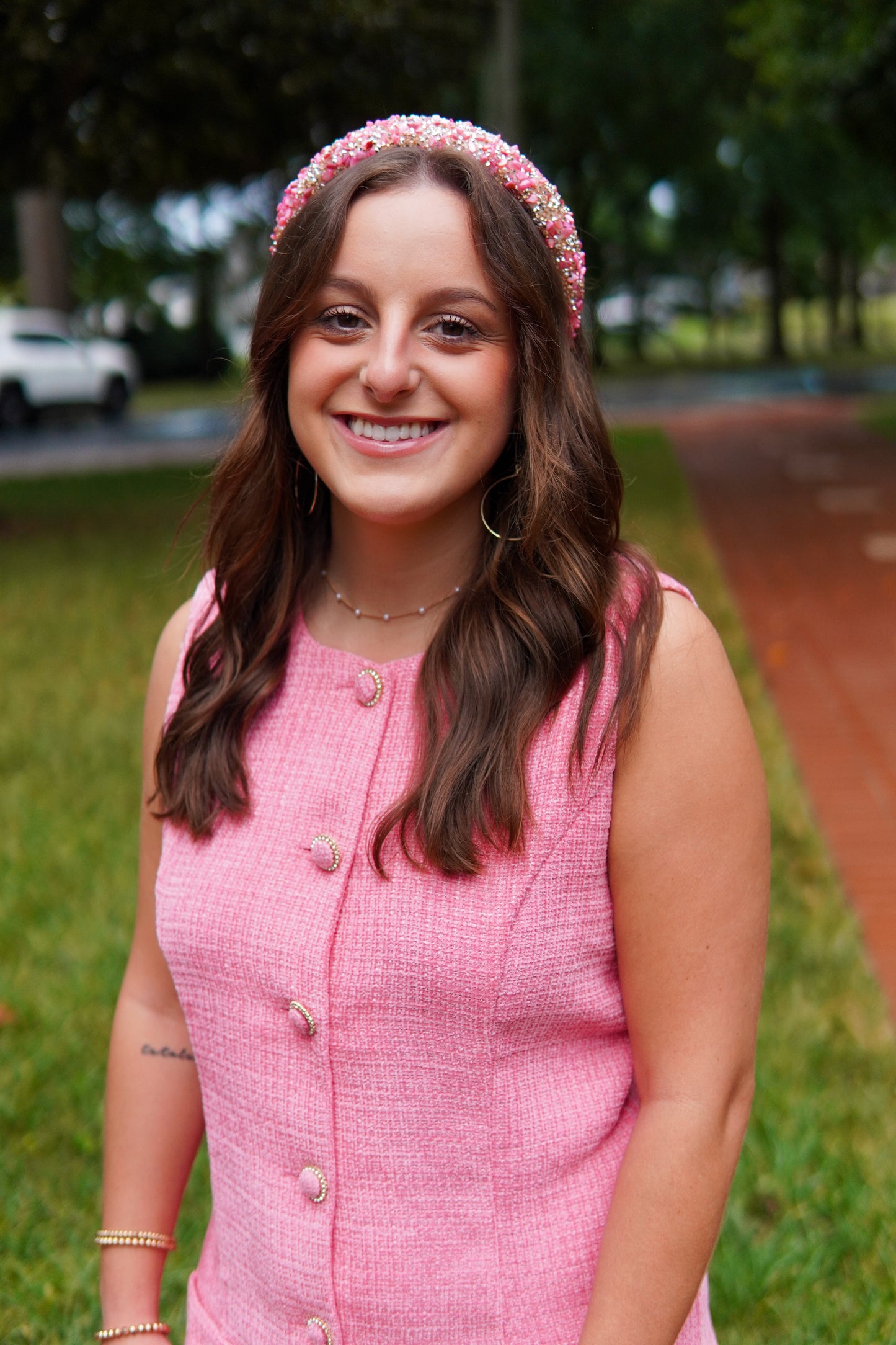 Sophie Glitter Headband in Pink + Gold