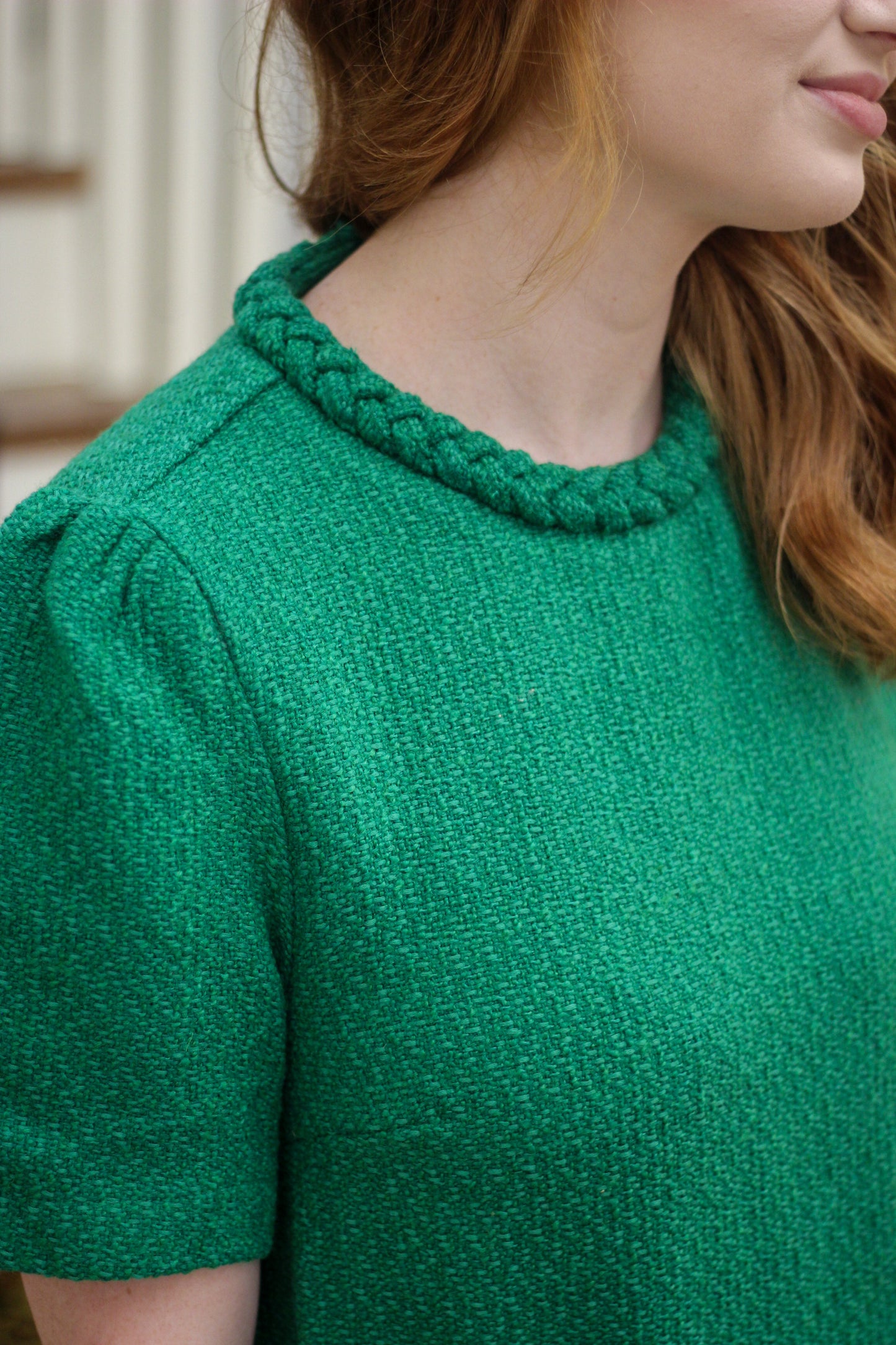 Emerald Elegance Tweed Dress